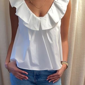 Zara White Top with Ruffled Collar
